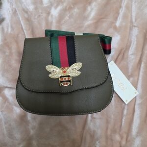 Le Miel Olive Green Crossbody Bag with Bee Accent